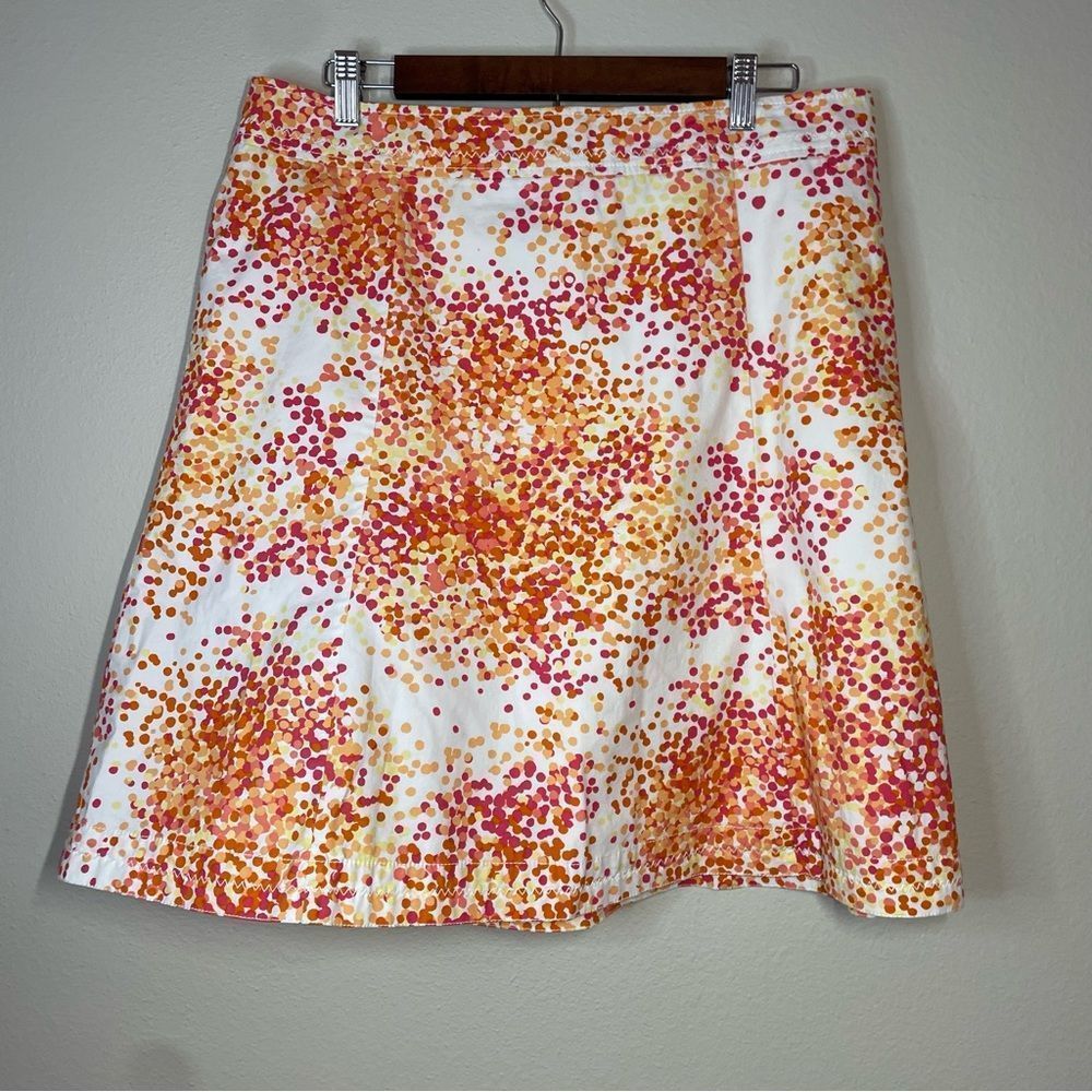 Eddie Bauer Womens Cotton Mini Skirt Orange Pink Polka Dot Petite 12